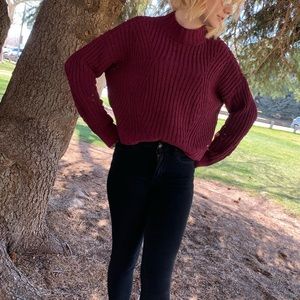 Knit deep red turtleneck sweater